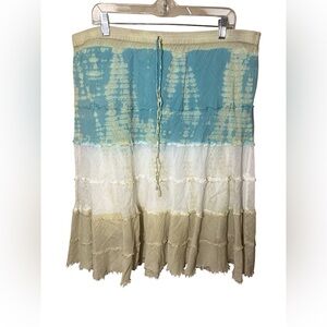 Metro Wear Womens Size 2x Tie Dyed B Tiered Skirt Teal/taupe EUC.
